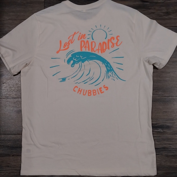 Chubbies Lost In Paradise Vacation T-shirt Mens L White Graphic Logo Shirt - Picture 1 of 7